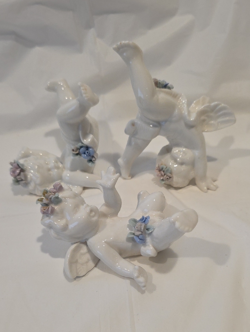 Vintage Porcelain Tumbling Cherub Angel Figurines Set Of 3